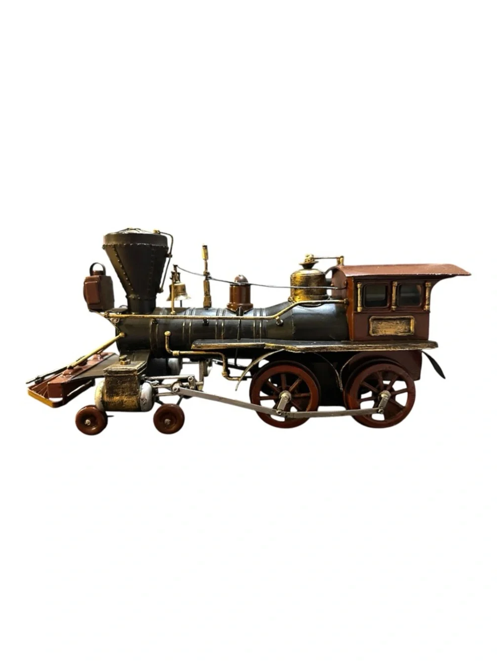 Vintage Metal Train Locomotive 16” Long Moving Wheels Steam Engine Decor